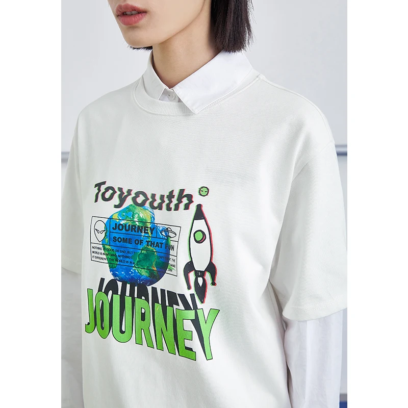 Toyouth Moterys T-shirt 2021 m. Vasarą trumpomis Rankovėmis Apvalios Kaklo Prarasti Letter Spausdinimo Meno Pavyzdys Atsitiktinis Asmenybės Viršūnės 0