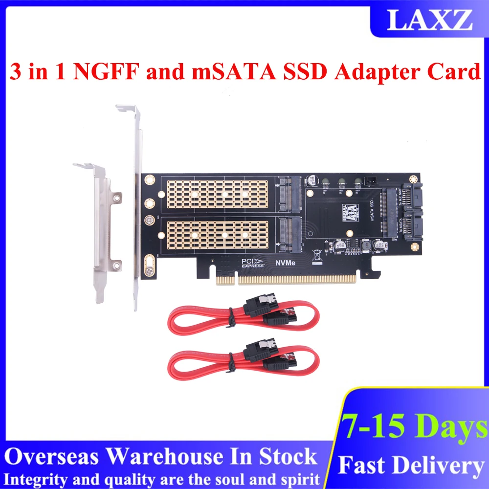 3 1. NGFF ir mSATA SSD Adapterio plokštę M. 2 NVME į PCIe 16X/M., 2 SATA SSD su SATA III/mSATA į SATA Konverteris+2 SATA Kabelis 0
