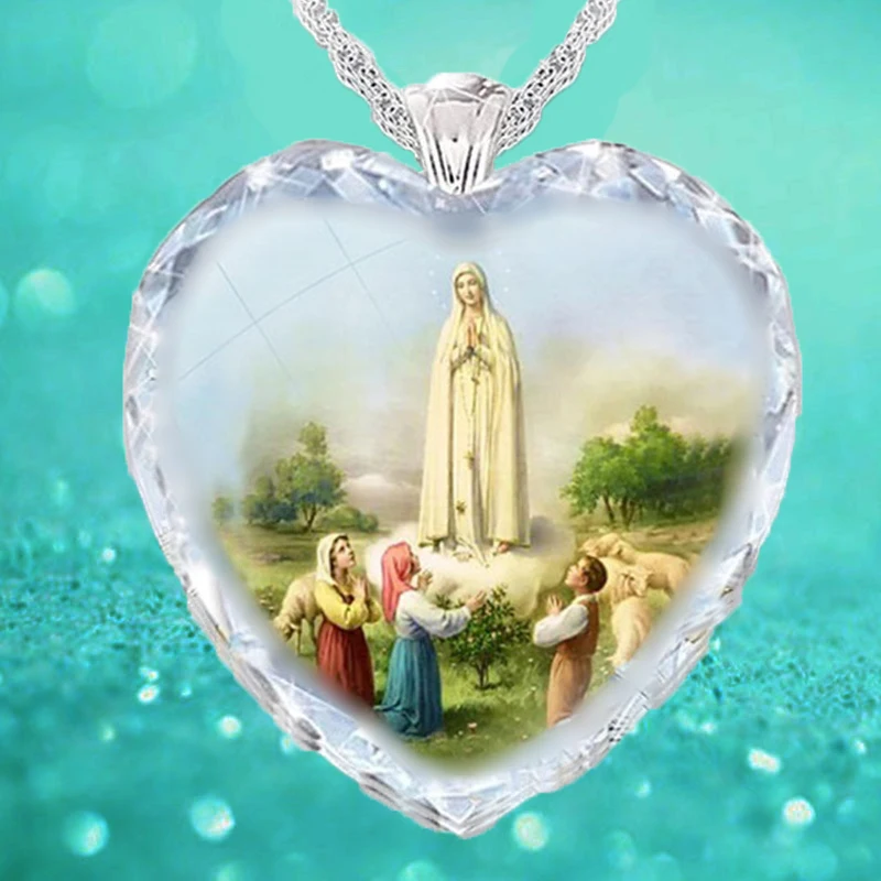 Širdies Formos Kristalų, Stiklo Krikščionių Mergelės Marijos Pakabukas moteriški Karoliai Mados Religinių Amuletas, Aksesuarai, Šaliai, Papuošalai 1