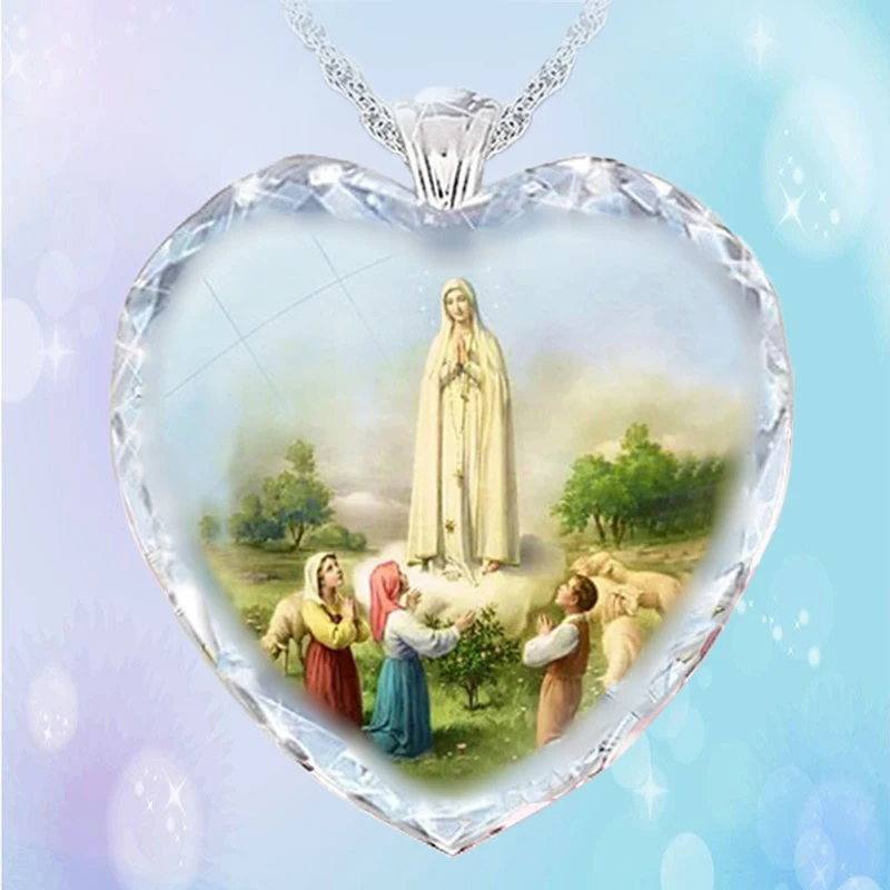 Širdies Formos Kristalų, Stiklo Krikščionių Mergelės Marijos Pakabukas moteriški Karoliai Mados Religinių Amuletas, Aksesuarai, Šaliai, Papuošalai 3