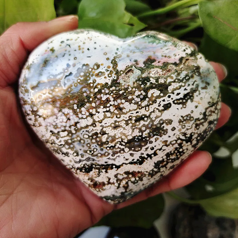 Natūralus jūros jaspio akmens, jūros perlas širdies krištolo akmens mineralinė pavyzdys kristalų ston 0