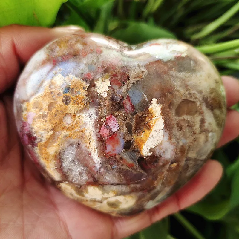 Natūralus jūros jaspio akmens, jūros perlas širdies krištolo akmens mineralinė pavyzdys kristalų ston 2