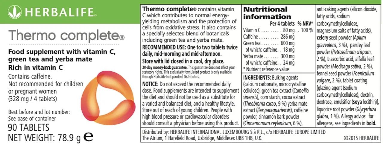 Herbalife Mitybos Thermo Complete Maisto Papildas Vitaminas C, Žalioji Arbata Yerba Mate Kofeino 90 Tablečių Sveiką Gyvenimo Būdą 2
