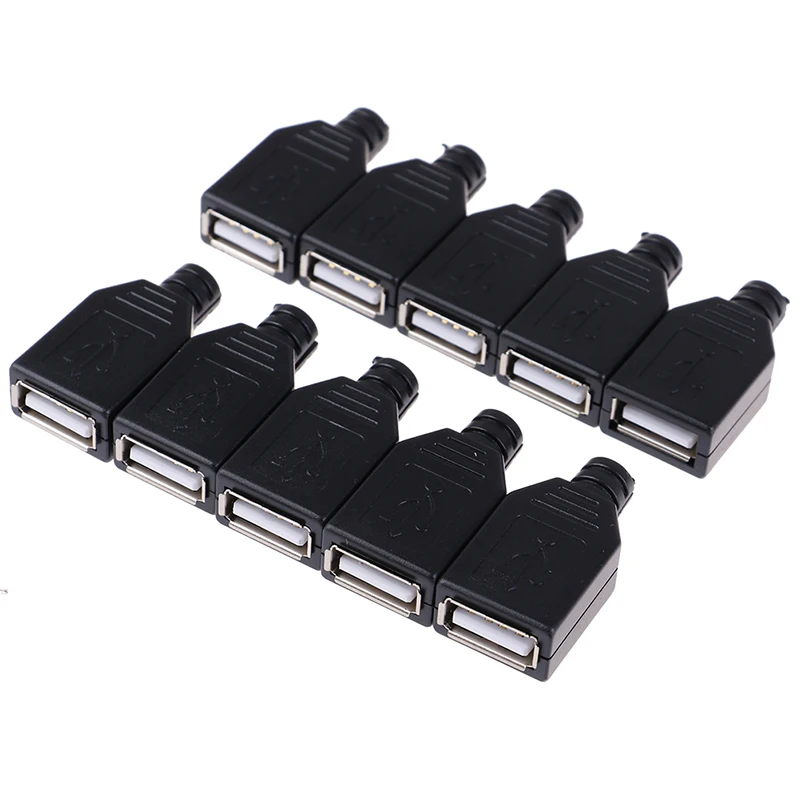 Naujas 10vnt Tipo Moterų USB 4 Polių Kištukinis Sujungiklis Su Juodo Plastiko Dangtis 0