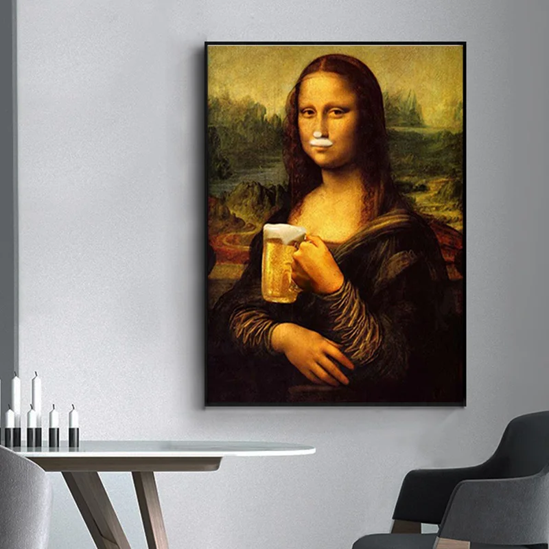 Drobė, Tapyba Klaidingą Įdomus Mona Lisa Gerti Alaus Plakatai ir Spausdina Sienos Meno Nuotrauką Kambarį Šiuolaikinio Namų Dekoro 5