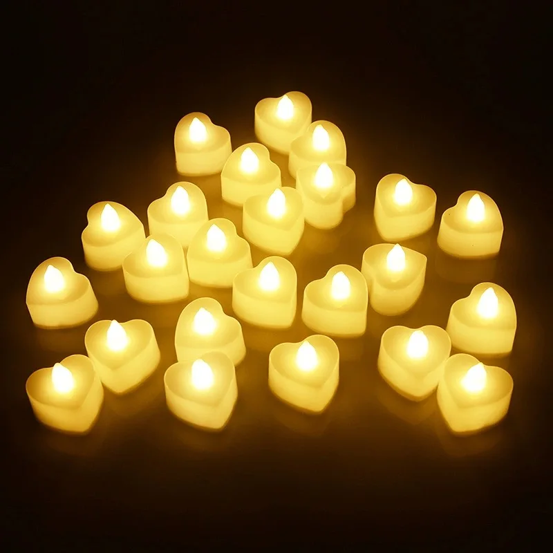 24 Mažas Led CandleFlameless Kalėdų Šalis Vestuvių Namų Puošybai Širdies formos Elektroninių Tealight, Žvakes, Akumuliatoriaus Galios 3