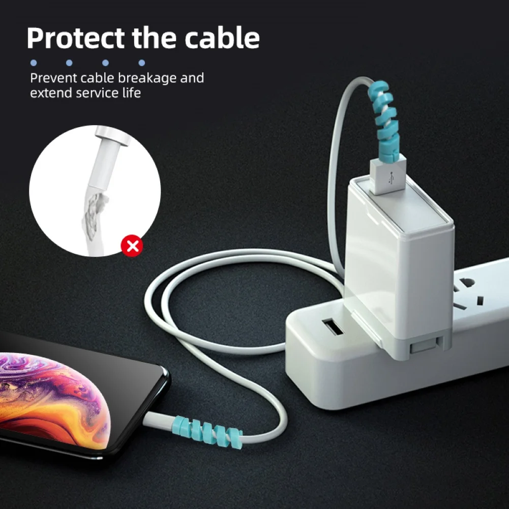 12Pcs Spiral USB Charge Cable Protector Data Cord Saver Cover for iPhone Android 5