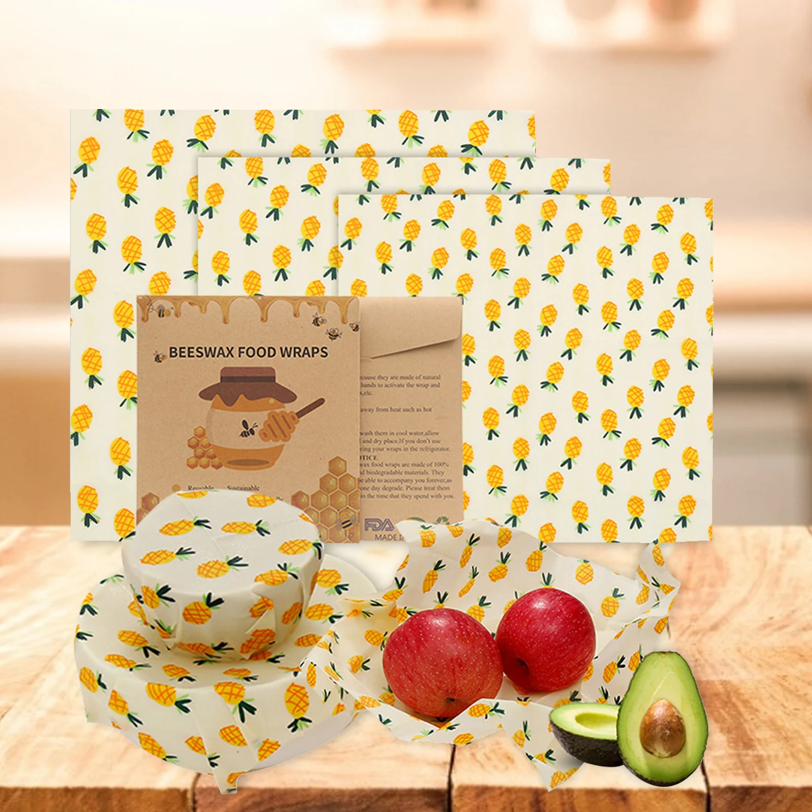 4PCS bičių Vaškas Maisto Wrap Rinkinys Daugkartinio naudojimo ekologišką Maisto Wrap Su 1 Mažas 2 Vidutinio Ir 1 Didelio Maisto Laikymo 2