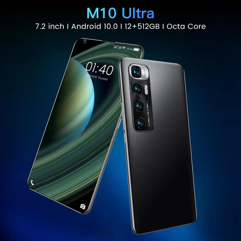 M10 Ultra Pasaulio Versija 7.2 Colių Smartfon, 12/512 GB Android10 Visą Ekraną 4G 5G Dual SIM Mobilusis Telefonas Octa Core mobilusis Telefonas 2