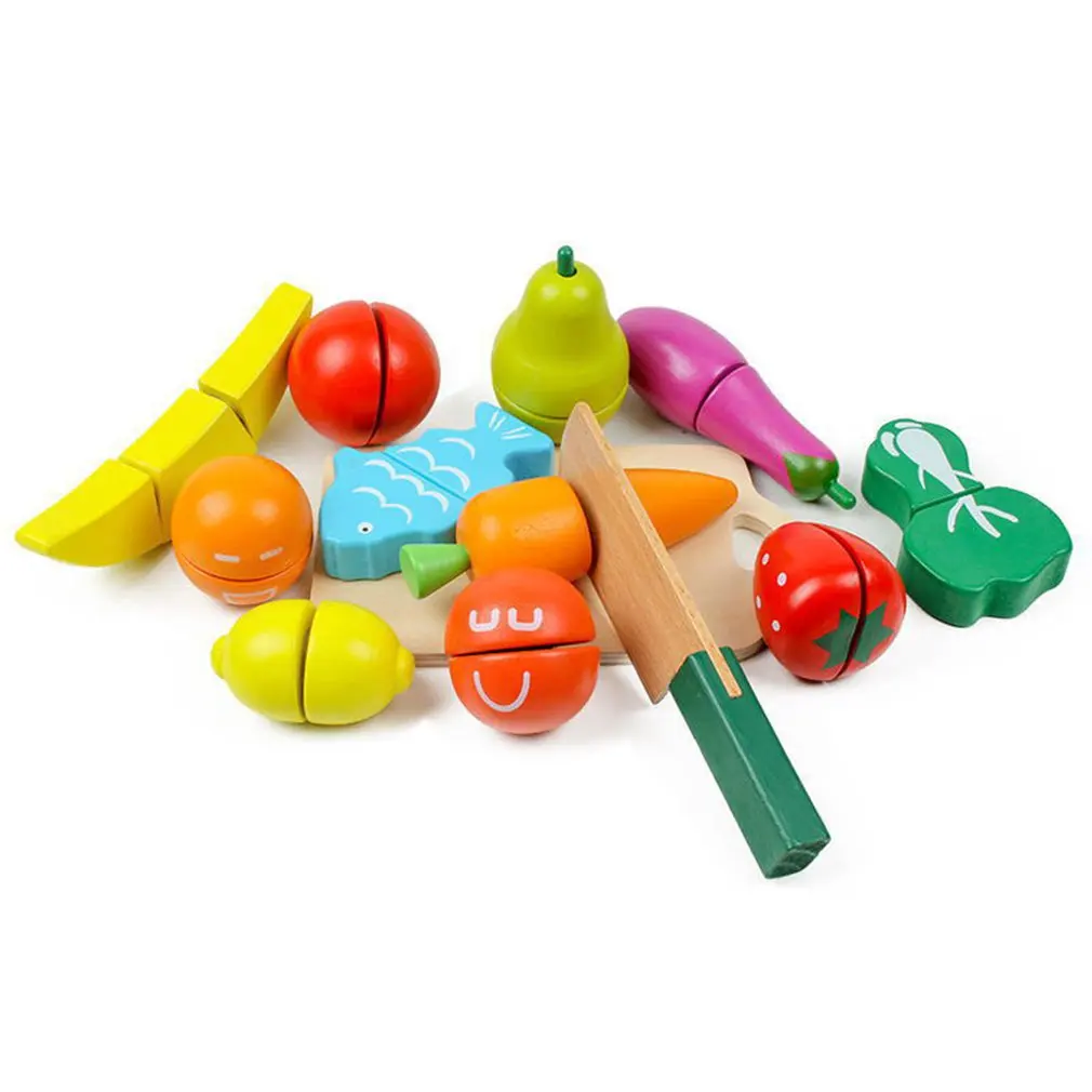 Medinė Spalvinga Vaikų Vystymosi Švietimo Žaislai, Vaisių Ir Daržovių Barelių Supjaustyti Žaislai Vaikams Švietimo Žaislai 1