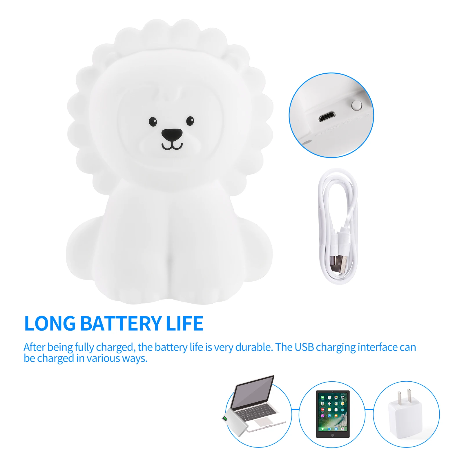 Mielas Liūtas Paglostyti Šviesos Silikono Vaikams, Žaislai, Spalvinga Naktį LED Lemputė USB Įkrovimo Naktiniai Dekoratyvinis Stalo Lempa už vaiko Kambarys 0