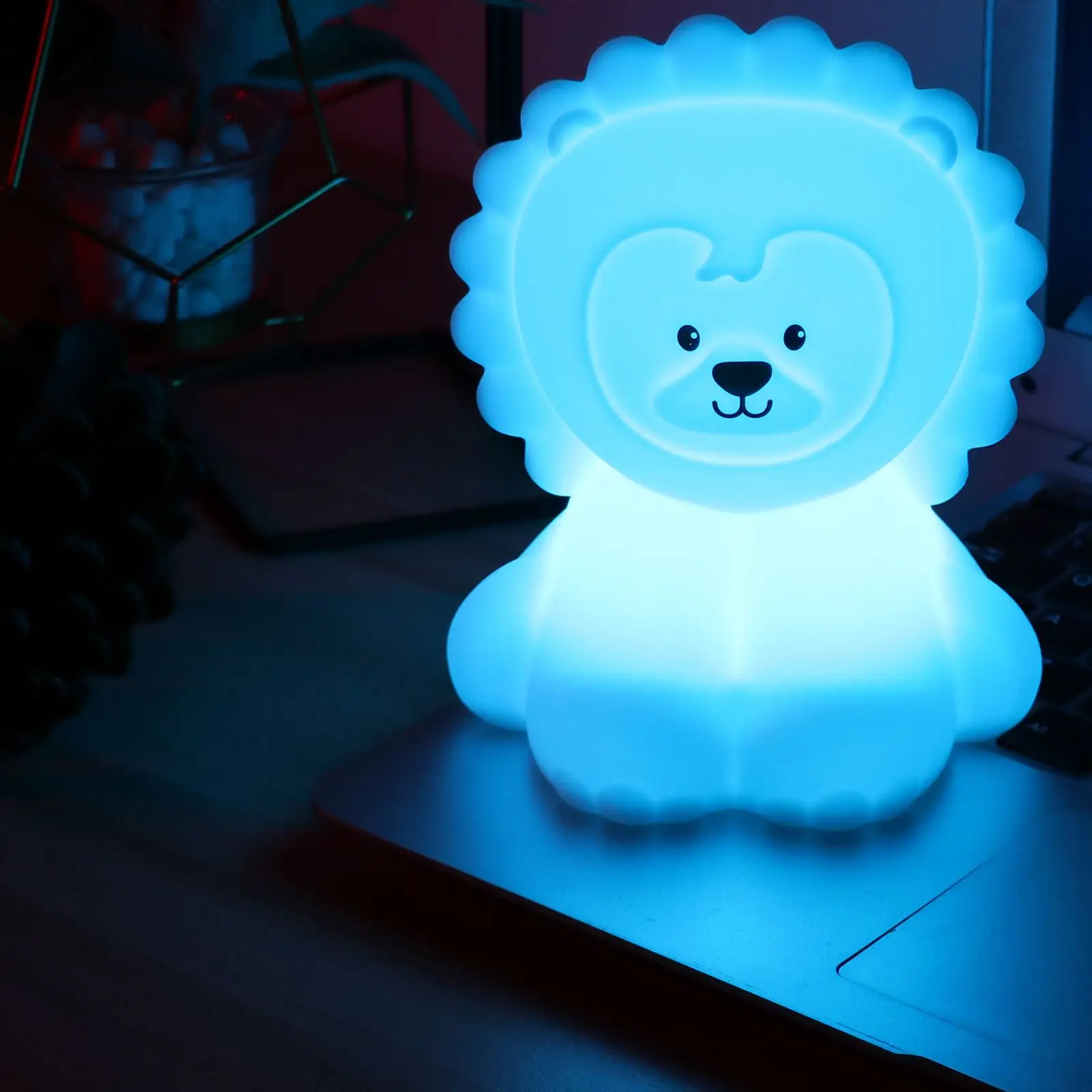 Mielas Liūtas Paglostyti Šviesos Silikono Vaikams, Žaislai, Spalvinga Naktį LED Lemputė USB Įkrovimo Naktiniai Dekoratyvinis Stalo Lempa už vaiko Kambarys 2