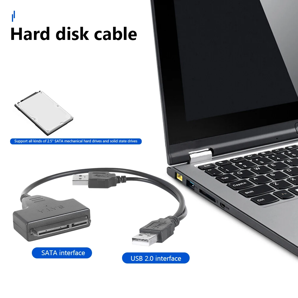 USB 2.0 prie SATA 7 Kabelis 2,5 colio SATA Kietąjį Diską Išorės +15Pin SSD HDD Adapteris Office Rūpintis Kompiuterių Reikmenys 0
