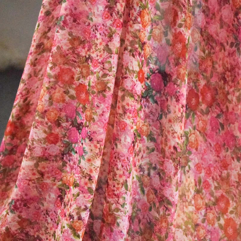 Pusės Metro Naujo Dizaino Raudonos Spalvos Gėlių Spausdinti Šifono Audinio Suknelė Marškinėliai Gallus Cheongsam Lady Drabužių T1666 1