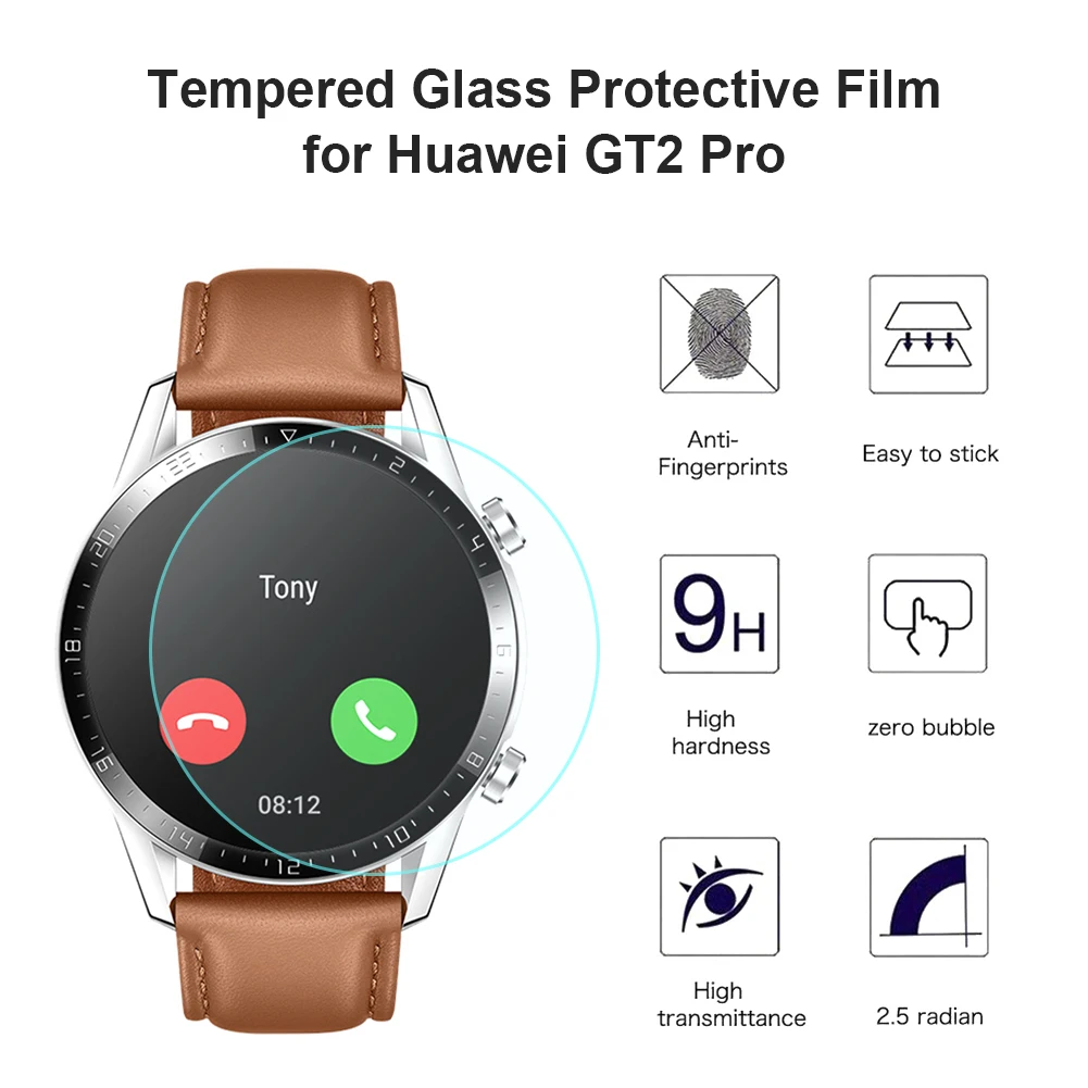 2vnt Grūdintas Stiklas Screen Protector Anti-alyvos/vandens Danga, Huawei Žiūrėti GT 2 Pro Scratchproof Smartwatch Priedai 5