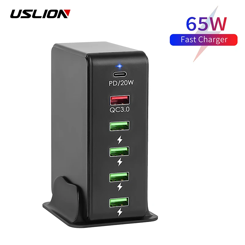 USLION 6 Port Multi PD USB Įkroviklis LED USB Įkrovimo Stotis Universalus Mobiliojo Telefono Darbastalio Sienelių Namų Įkrovikliai ES AU US UK Kištukas 2