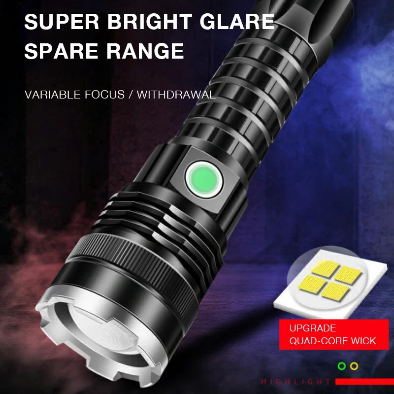 LED Galingas Žibintuvėlis Zoom Stovyklavimo Lempa, 4 Režimai P70 Vandeniui Nešiojamų Žibintų USB Įkrovimo 26650 Baterija Taktinis Žibintuvėlis 5