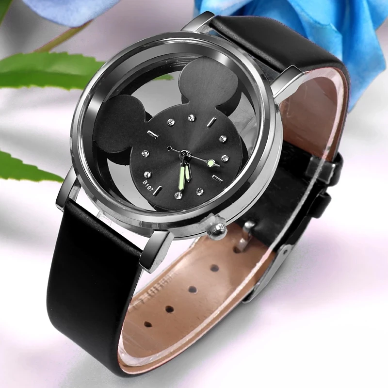 Prabanga Mickey Moterų Laikrodžiai Prekės ženklo Mados Lady Nerūdijančio Plieno Tuščiaviduriai Kvarco Moterų 's Laikrodis Relogio Feminino Reloj Mujer 0