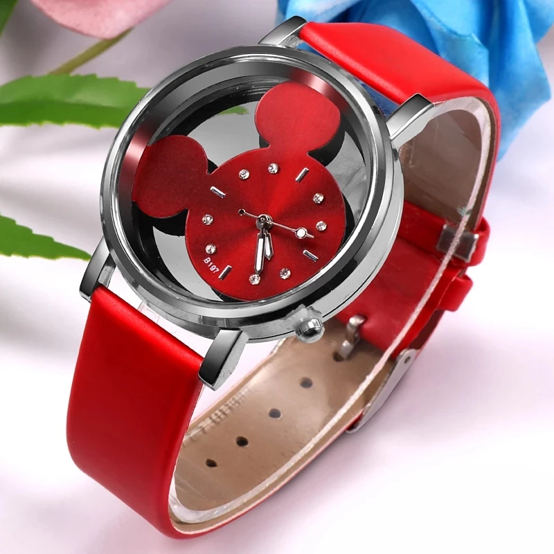 Prabanga Mickey Moterų Laikrodžiai Prekės ženklo Mados Lady Nerūdijančio Plieno Tuščiaviduriai Kvarco Moterų 's Laikrodis Relogio Feminino Reloj Mujer 1