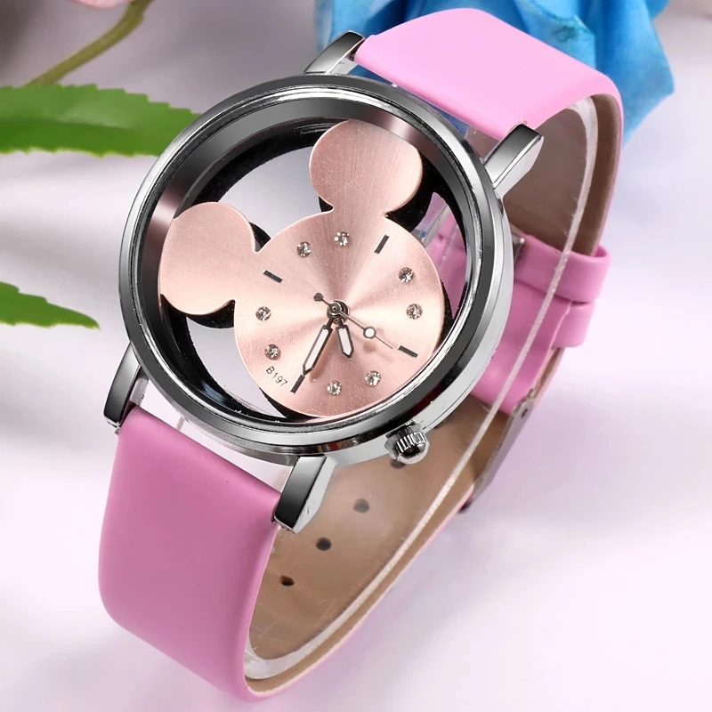 Prabanga Mickey Moterų Laikrodžiai Prekės ženklo Mados Lady Nerūdijančio Plieno Tuščiaviduriai Kvarco Moterų 's Laikrodis Relogio Feminino Reloj Mujer 3