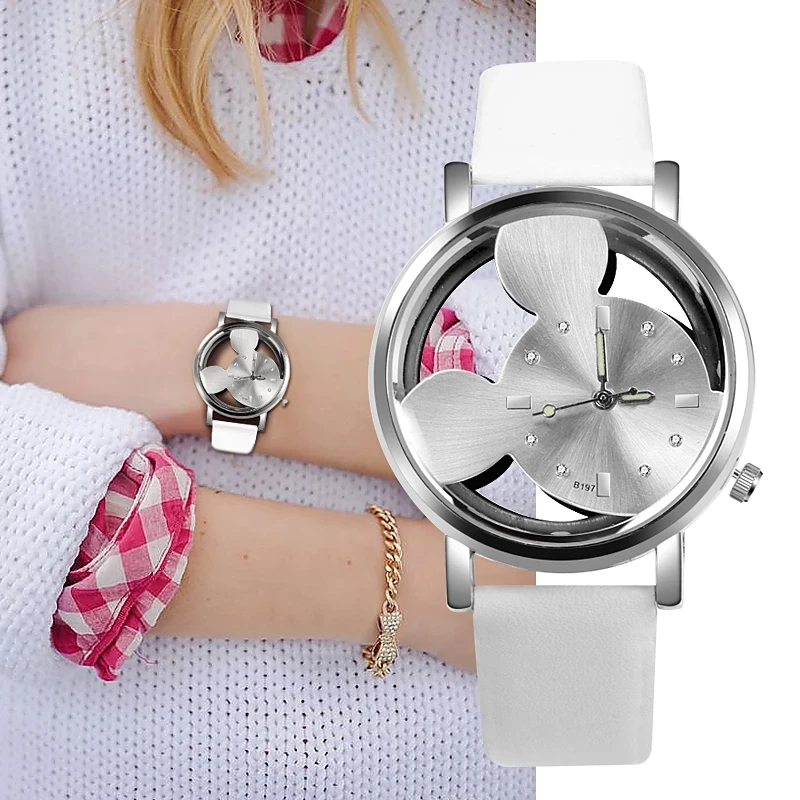 Prabanga Mickey Moterų Laikrodžiai Prekės ženklo Mados Lady Nerūdijančio Plieno Tuščiaviduriai Kvarco Moterų 's Laikrodis Relogio Feminino Reloj Mujer 4