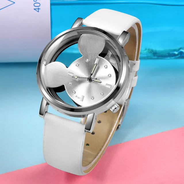Prabanga Mickey Moterų Laikrodžiai Prekės ženklo Mados Lady Nerūdijančio Plieno Tuščiaviduriai Kvarco Moterų 's Laikrodis Relogio Feminino Reloj Mujer 5