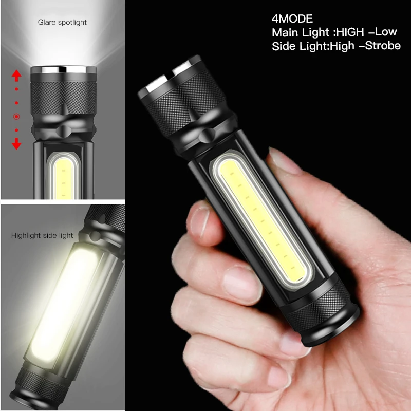 Itin ryškus Portable LED Žibintuvėlis Su įmontuota Baterija USB Įkrovimo COB Šviesos Su Magnetu Ne Uodega Darbo Žibintas 3
