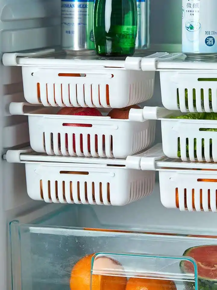 Stalčių šaldytuve talpinimo sutaupyti vietos, reguliuojamas stalčių kabinti vaisių ir augalinio maisto dėžutės, virtuvės talpinimo stovo 1