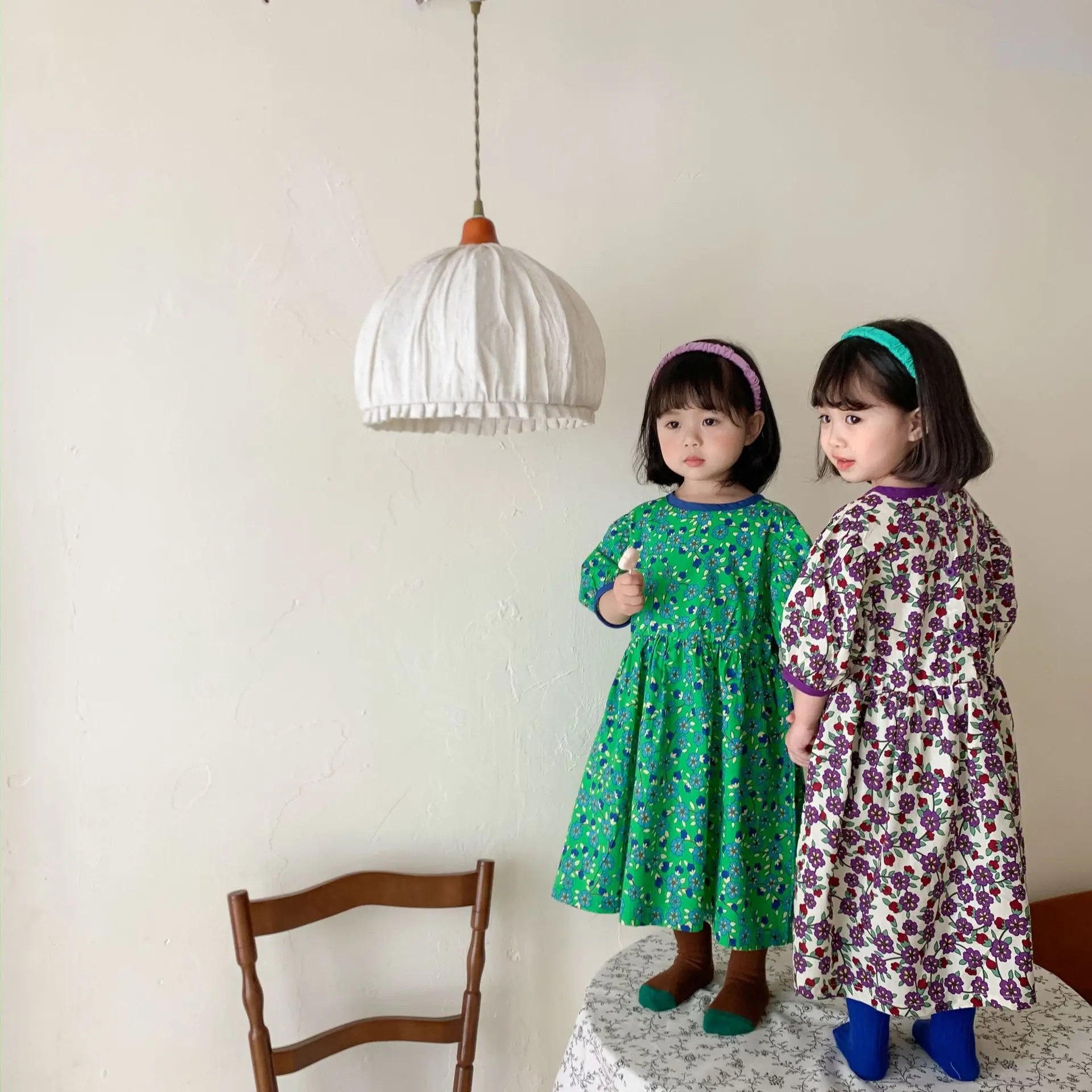 Korėjos Vaikų Nauji Drabužiai Baby Girl Trumpas Rankovėmis Smulkių Skaldytų Gėlių Ilga Suknelė Literatūros Modelis 0