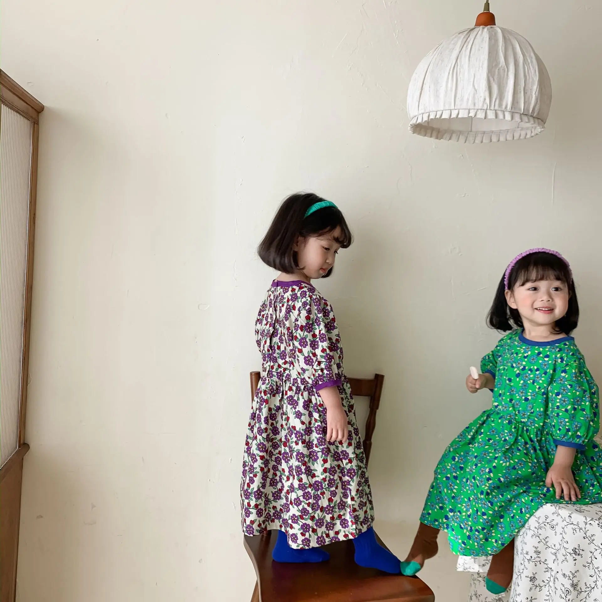 Korėjos Vaikų Nauji Drabužiai Baby Girl Trumpas Rankovėmis Smulkių Skaldytų Gėlių Ilga Suknelė Literatūros Modelis 2