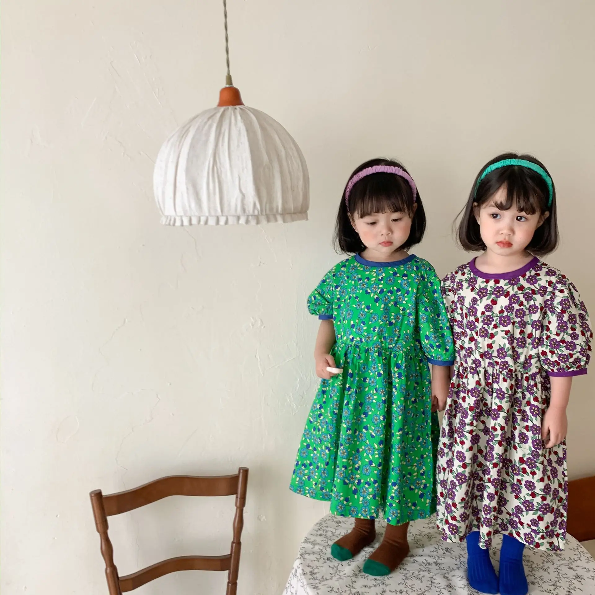 Korėjos Vaikų Nauji Drabužiai Baby Girl Trumpas Rankovėmis Smulkių Skaldytų Gėlių Ilga Suknelė Literatūros Modelis 4