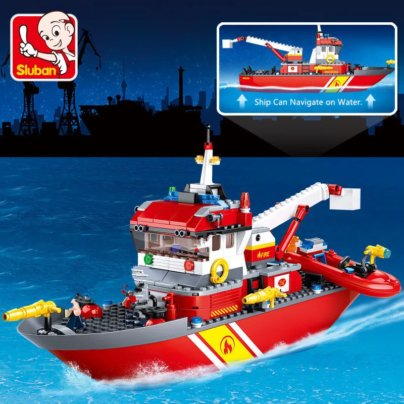 429Pcs Miesto Priešgaisrinės Policijos Jūrų Gelbėjimo Valtis Laivo Modelį, Statyba Blokai Rinkiniai Brinquedos Plytų Švietimo Žaislai Vaikams 2
