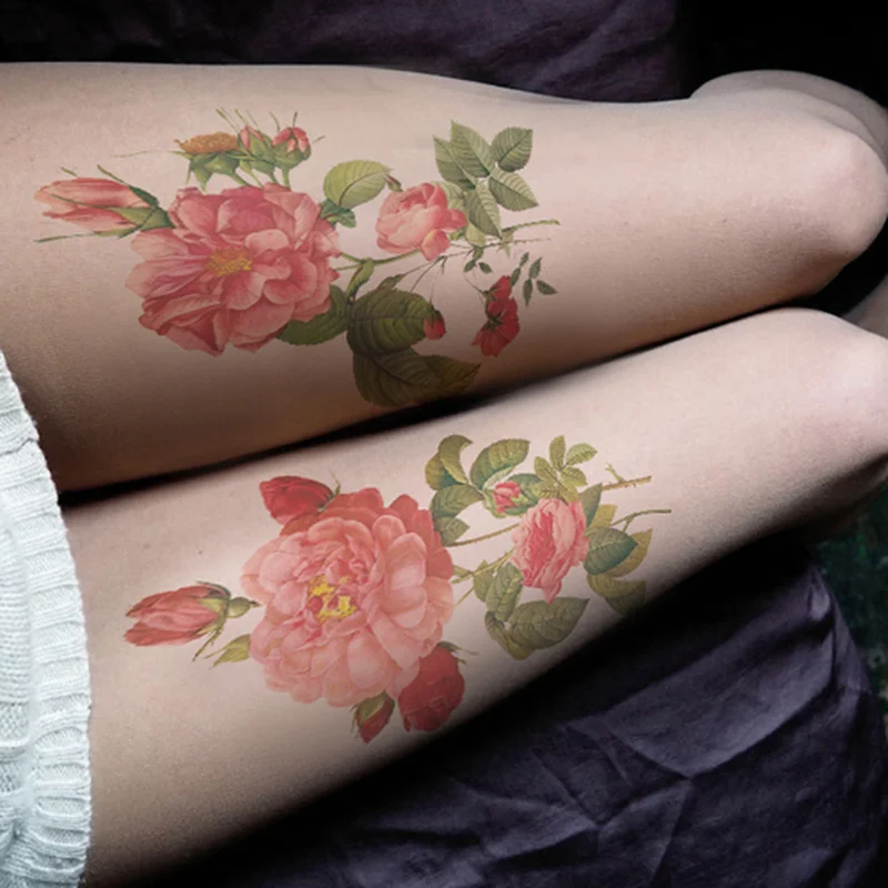 Gėlės netikrą tatuiruotė tatuiruotės šlaunies spausdinti kojinės plonos pėdkelnės 0