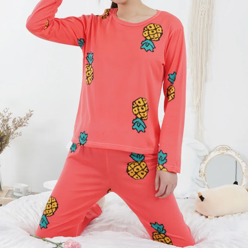 Pavasario / Vasaros 2021 Naujas Medvilnės ilgomis rankovėmis Kelnės Ponios Pižama Kostiumas Paprastas Stilius Ilga Pižama Moterų Sleepwear 4