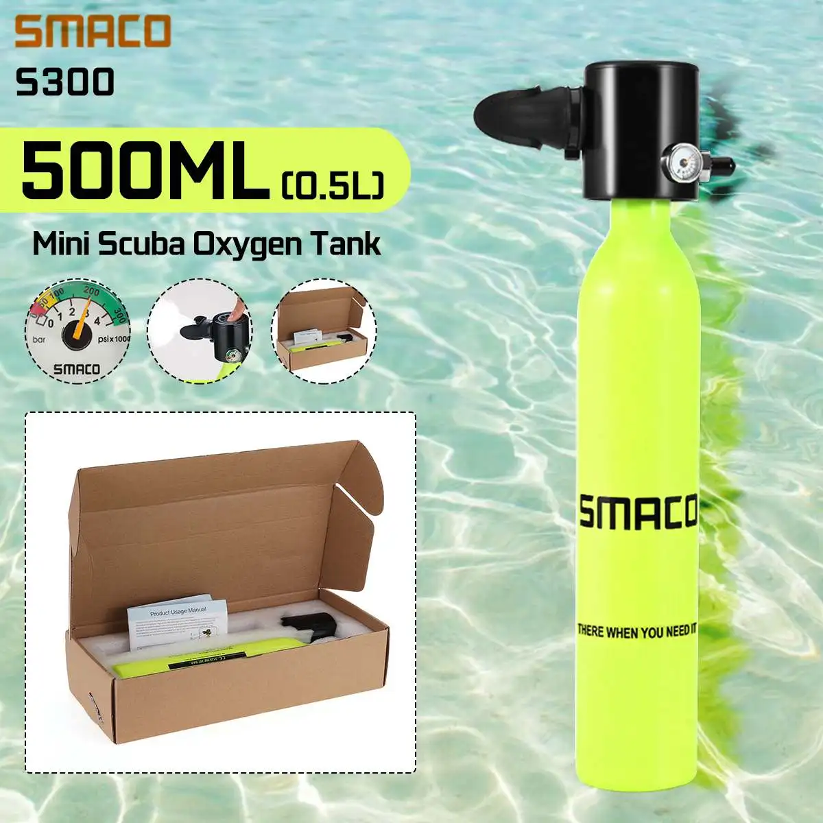 SMACO Mini Nardymas Bakas Įranga, Nardymo Deguonies Bakas Cilindras su 8 Minutes Pajėgumus, 0.5 L Talpos Snorkeling Prietaisas 0