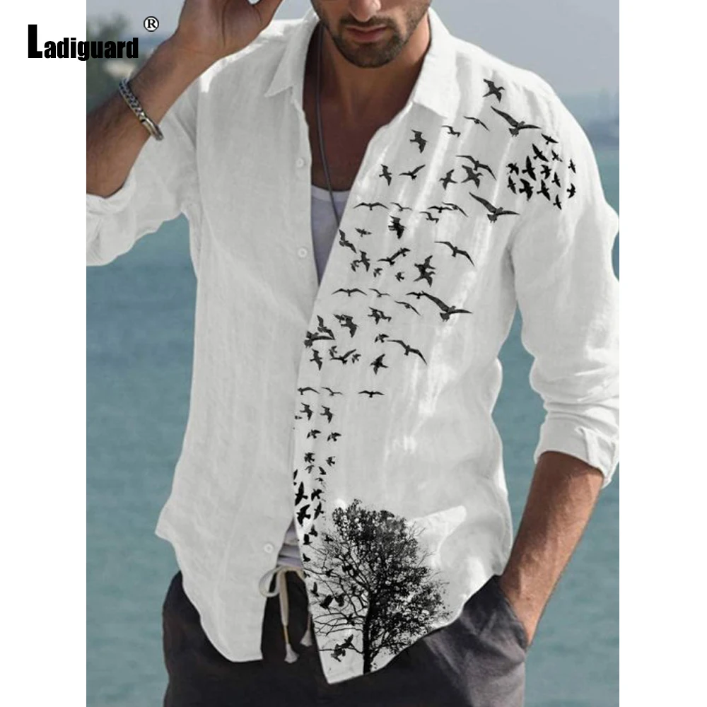 Plus Size 5xl Vyrų Marškinėliai Lino Viršūnes Seksualus Vyrų drabužiai 2021 Single-breasted 3D Spausdinimo Marškiniai Vyrai ilgomis Rankovėmis Rudenį Atsitiktinis Palaidinė 1