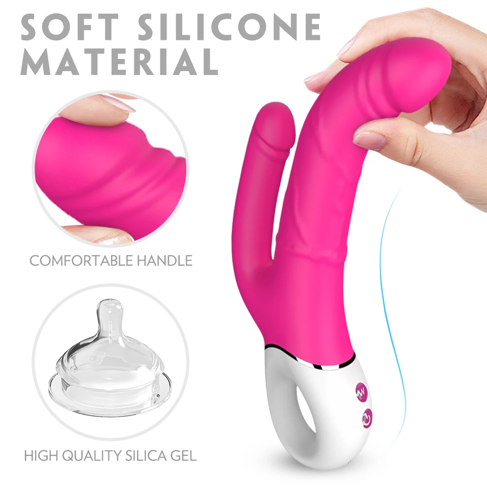Dvigubo įsiskverbimo, dvigubo šoko ir multi-taško stimuliavimas, netikras penis G-spot klitorio massager suaugusiųjų masturbacija silikoninis žaislas 4