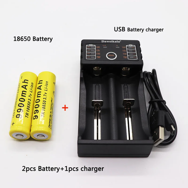 2vnt 18650 baterija 3.7 V 9900mAh įkrovimo liion baterija su krovikliu Led žibintuvėlis batery litio baterija+1pcs Įkroviklis 0