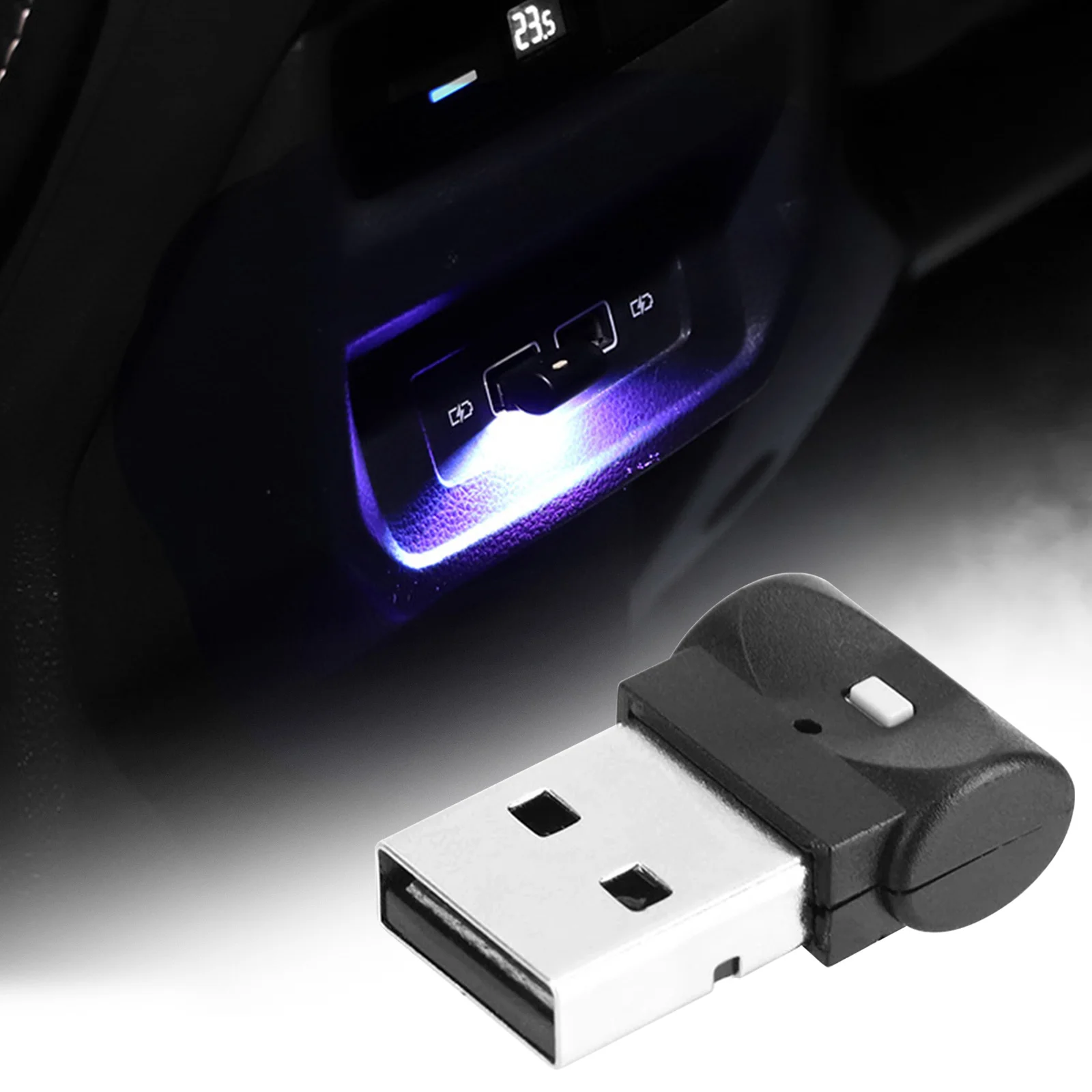 Naujas Mini USB, 8-12V Automobilio Šviesos Mygtuko kontrolinė lemputė Modeliavimo Lengvųjų Automobilių, Aplinkos Šviesos Interjero Lengvojo Automobilio Salono 7 Spalvų Keitimas 0