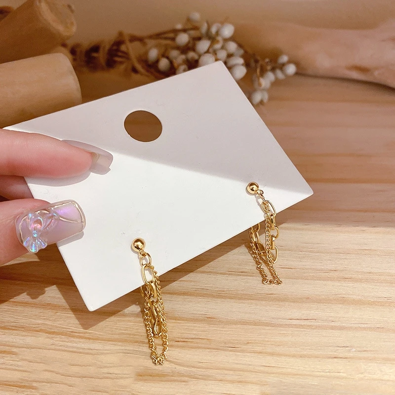 Paprasta korėjos Stiliaus Aukso Spalvos Metalinės Grandinės Kutas Auskarai Moterims, Geometrinis Lašas Auskarai Vestuves Papuošalai 2