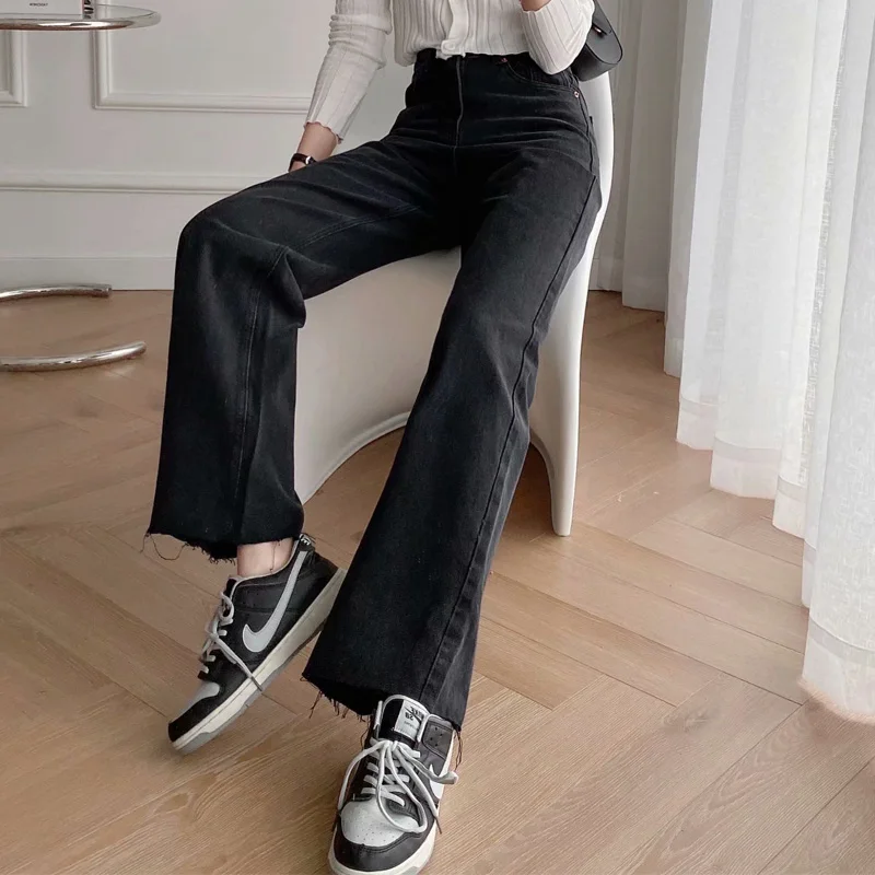 Za Moterų Džinsinio audinio Kelnės Juodos Plačios Kojos Straight Džinsai Moterims Baggy High Waisted Mama Džinsai Moteris 2021 Y2K Streetwear Kelnės, Kostiumai 5