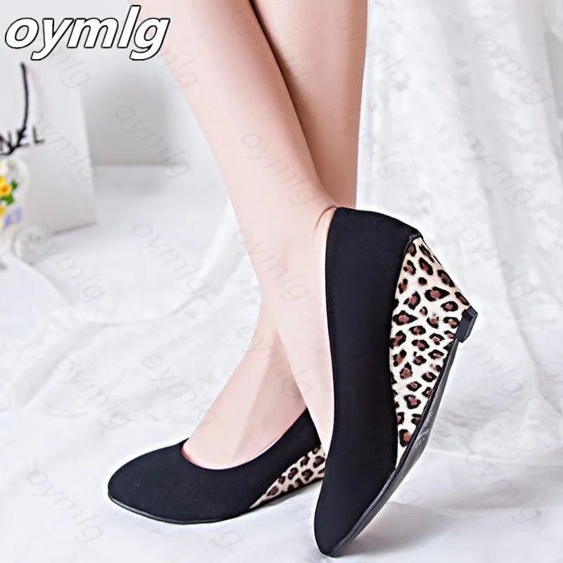2020 new wedge leopard women shoes shallow Pointed Toe Flock casual summer single shoes fashion ladies dress zapatos de mujer PU 0