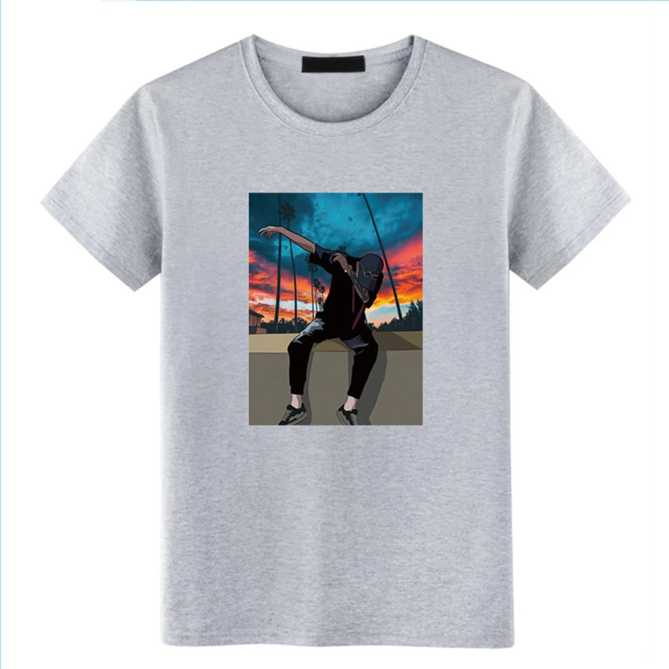 Kokybės Medvilnės Azijos Dydis Anti-static trumpomis Rankovėmis Vyrams Marškinėliai Mados Hip-Hop Street Balta Mėlyna Vasara O-kaklo Žmogus T-shirt 3