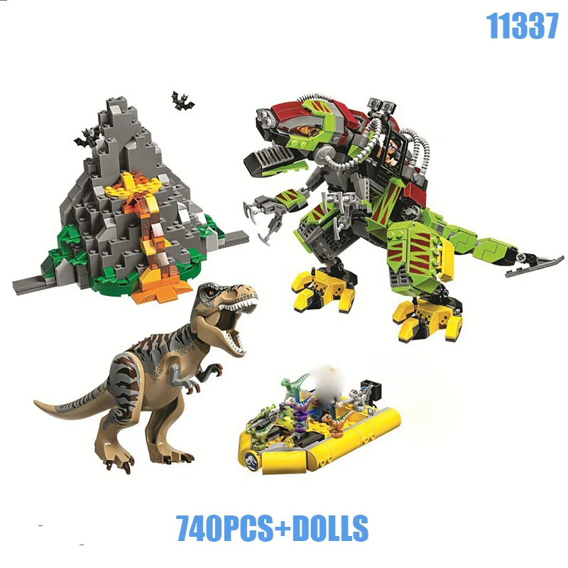 Naujas 740Pcs Pasaulio T. rex vs Dino-Mech Mūšis Vulkaninės uolienos 11337 Modelio Blokai Berniukai, Kids Suderinama Su Plytų Dovanos 0