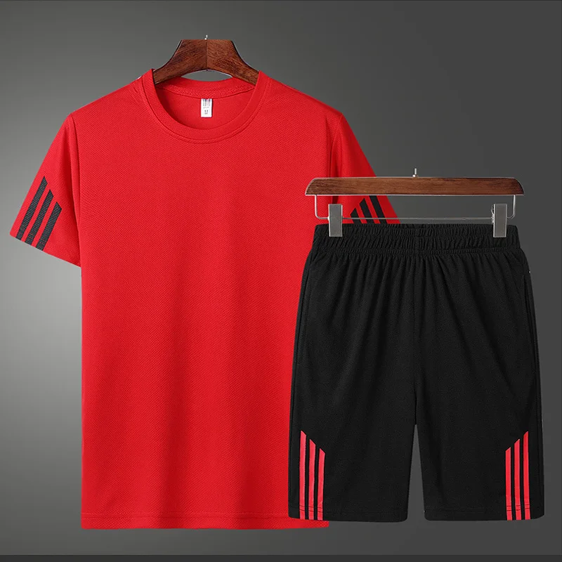 2021 m. vasaros sporto naujas mados veikia fitneso greitai džiūsta trumpas rankovės marškinėliai šortai vyriški 2-piece set 2
