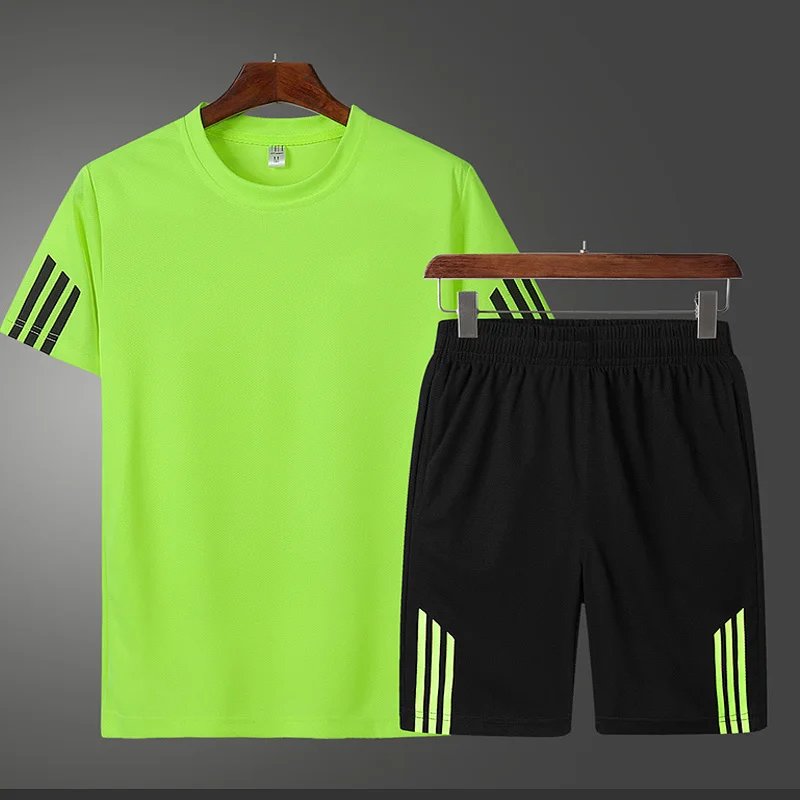 2021 m. vasaros sporto naujas mados veikia fitneso greitai džiūsta trumpas rankovės marškinėliai šortai vyriški 2-piece set 4