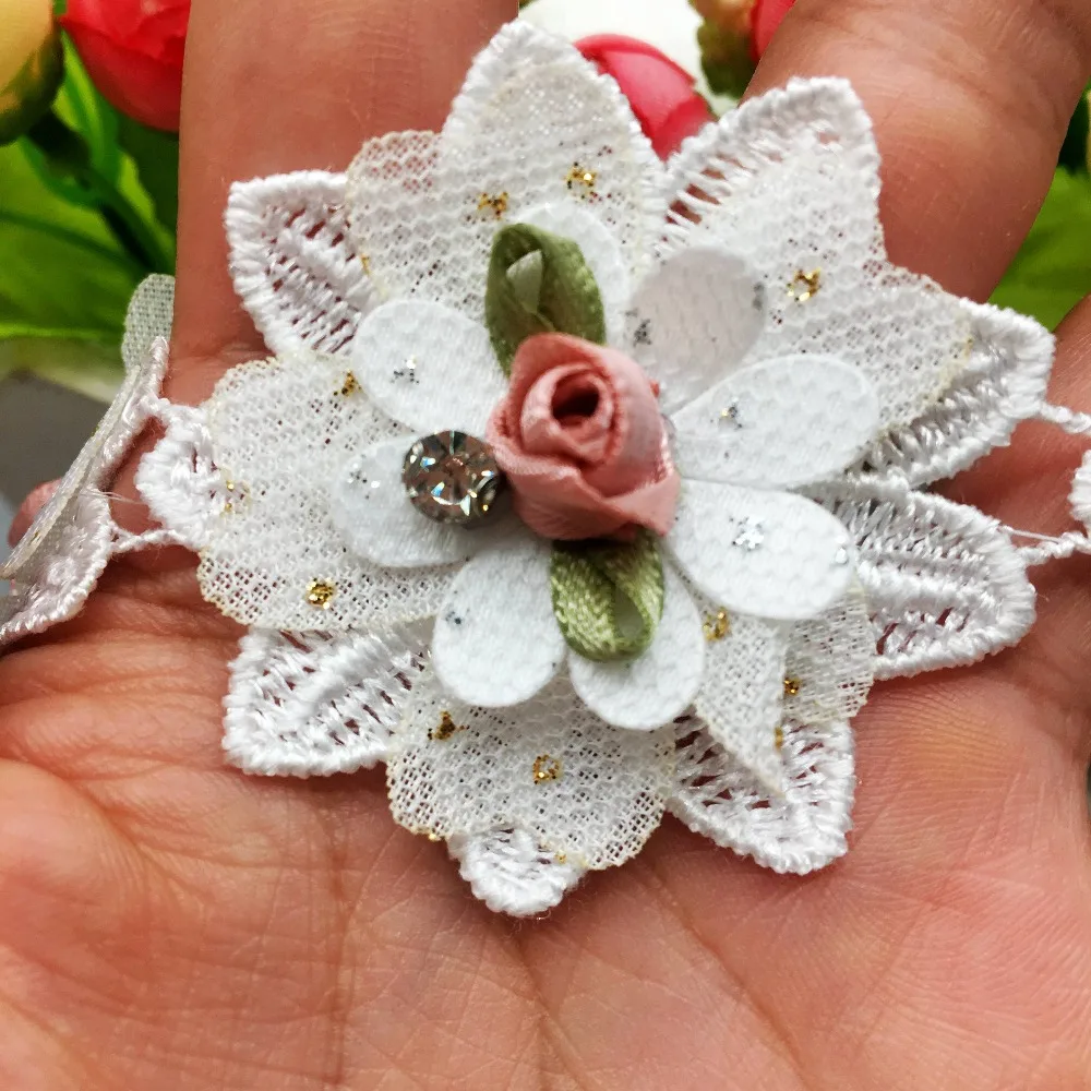 10x Derliaus 3D Diamond Rožių Žiedų Išsiuvinėti Nėriniai Apdailos Juostelės Gėlių Aplikacijos Pleistrai Audinio Suknelė Vestuvių Siuvimo Amato 5X5CM 1