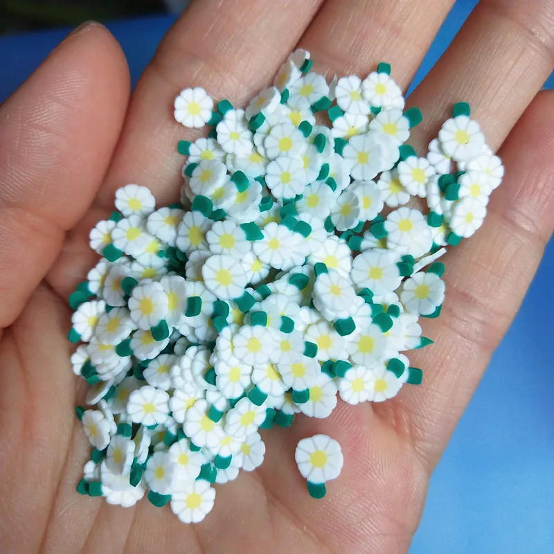 20g/daug 5mm Balta Gėlė Su Žalia Lapų Polimero Molis, 