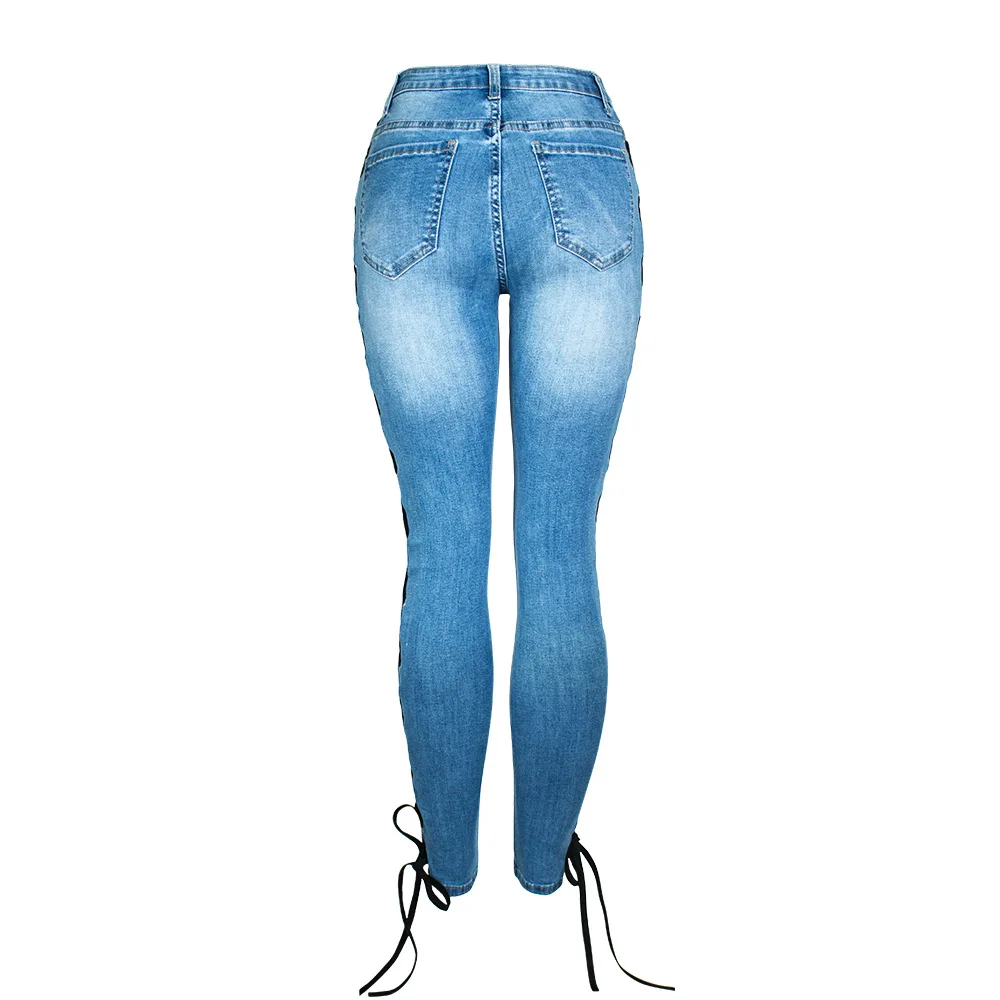 2021 m. Pavasario Pusėje Juostele Tvarstis Moterų Džinsus Mados Atsitiktinis Mėlyna Džinsinio audinio Kelnės Moterims Nėrinių Liesas Pantalones Vaqueros Mujer 4