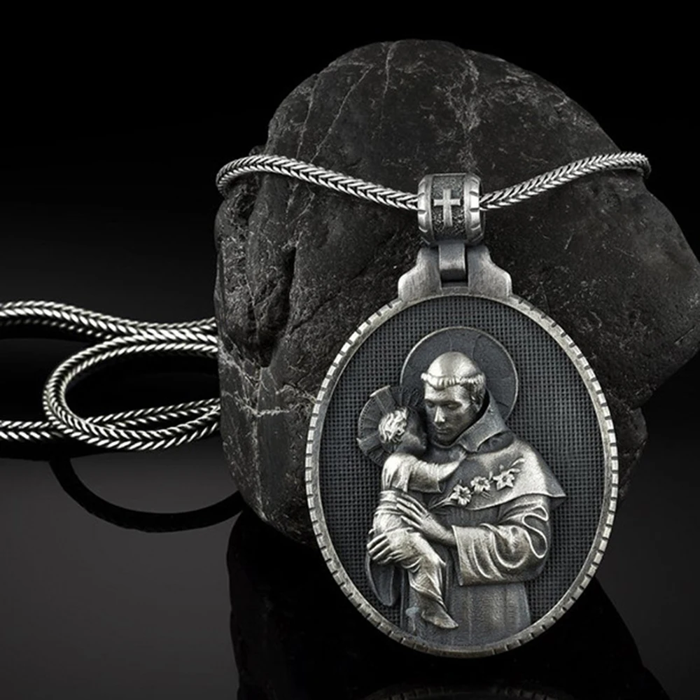 Mados Derliaus Katalikų Saint Anthony vyriški Karoliai Pakabukas Krikščionių Medalis Grandinės Karoliai 0